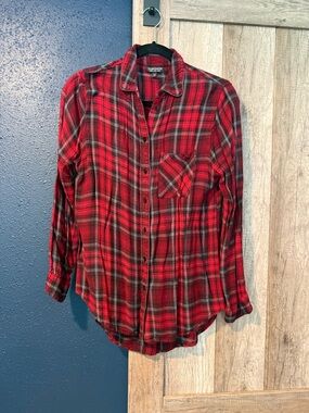 Topshop Red and Black Plaid Shirt Jacket